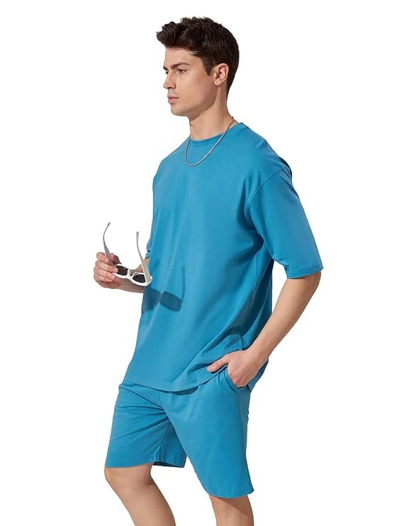 Solid Round Neck Half Sleeve Tshirt and Short Cotton Slim Fit Tracksuit