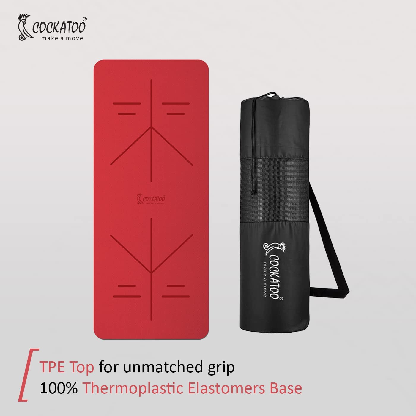 Cockatoo Premium 6 MM TPE Non Slip, Unrolls Flat Always, Sweat Absorbent Yoga Mat For Women and Men with Cover Bag