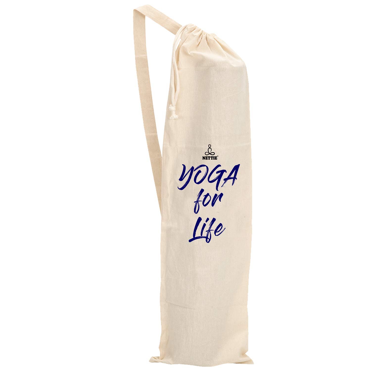NETTIE Yoga mat Cotton Carry Bag with strap and drawstring - Big Size, Ivory